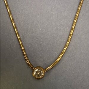 Elegant VTG Gold plated Necklace with Diamond bezel set solitaire 18 in
